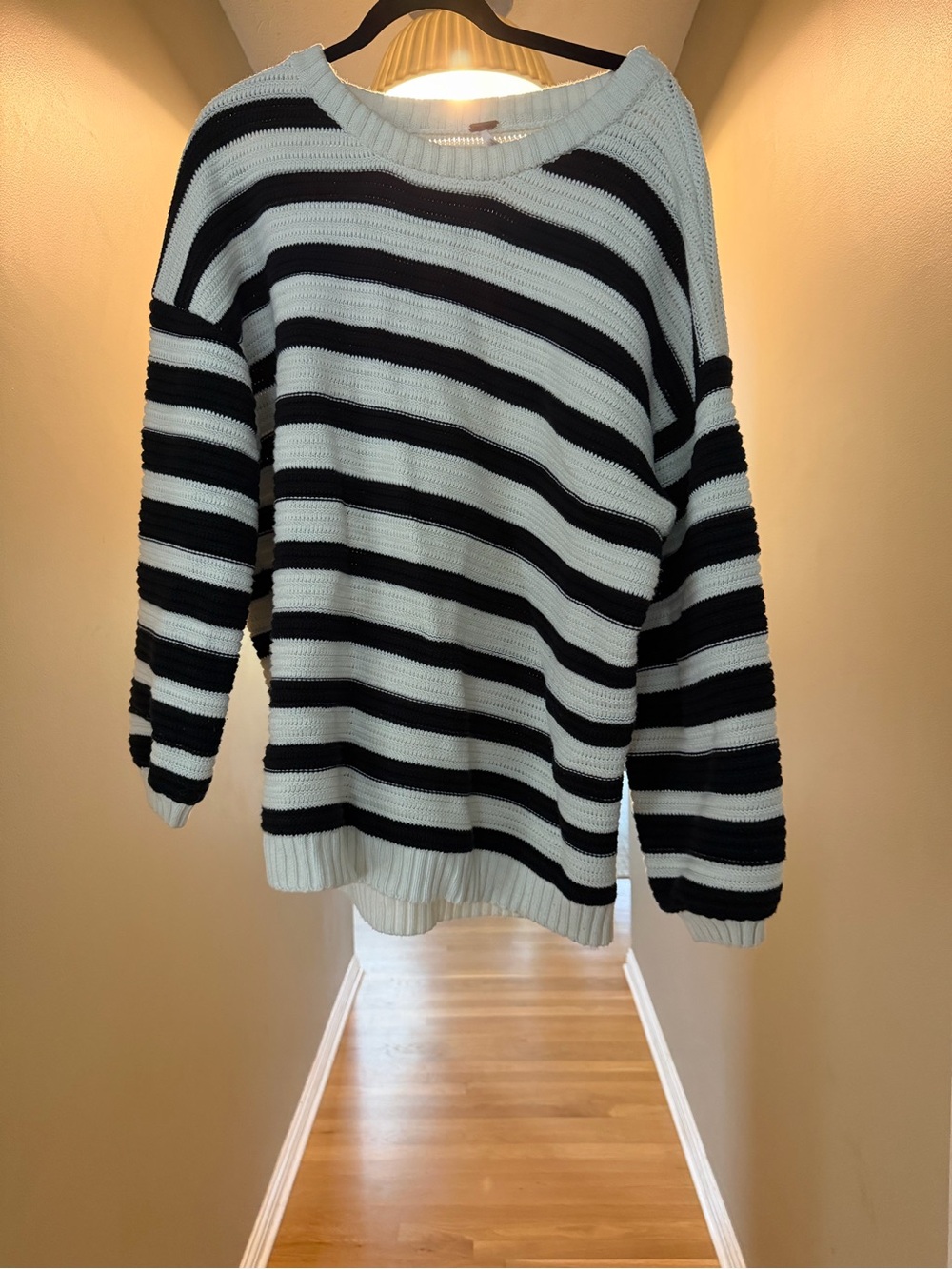 Free People Striped Knit Sweater - Black & White Medium